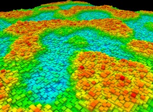 Rendering of an idealised lattice model for a lipid bilayer membrane. Separation into multiple metastable and equilibrium phases is possible due to the interaction between the bilayer's two leaflets. https://scholar.google.com/citations?view_op=view_citation&hl=en&user=6M4KATQAAAAJ&citation_for_view=6M4KATQAAAAJ:UeHWp8X0CEIC